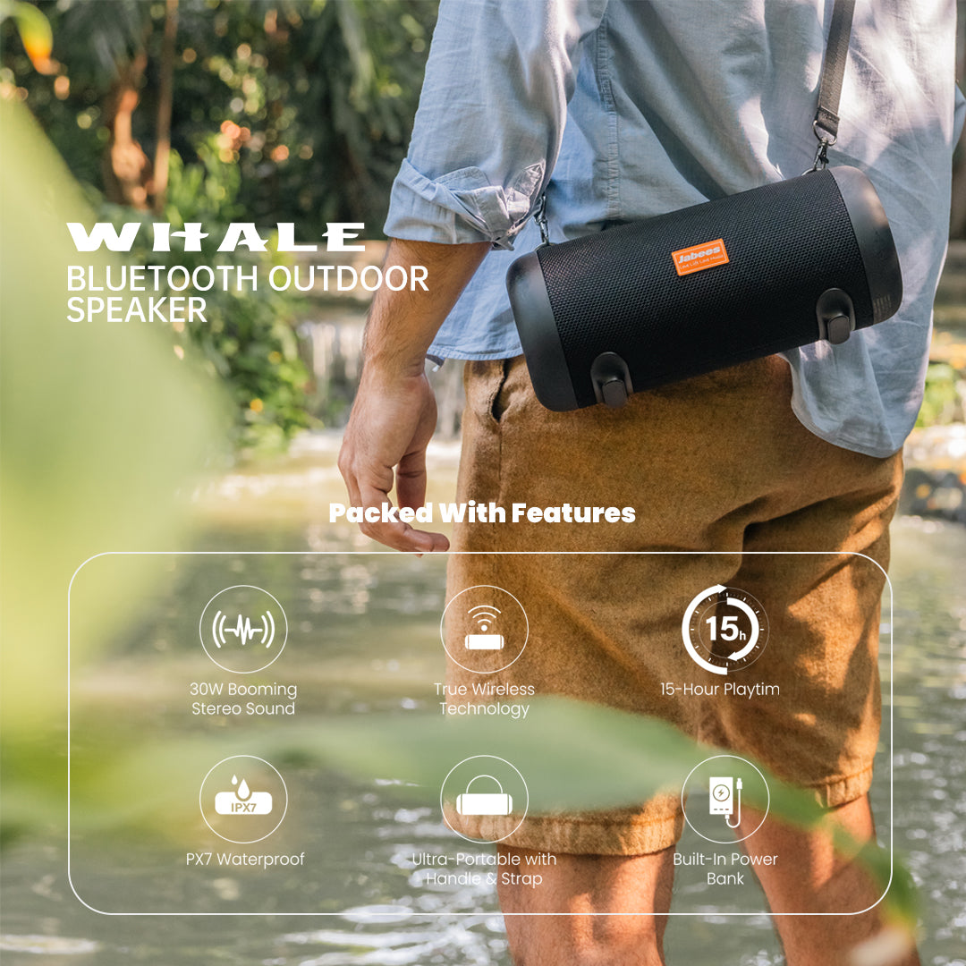WHALE con Cinghia in Nylon – Altoparlante Portatile Bluetooth Impermeabile IPX7